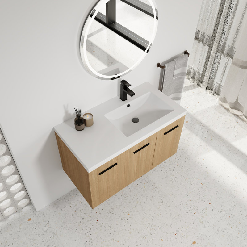 Freestanding Standard Single Vanity Bathroom Vanity With Ceramic Top, Left