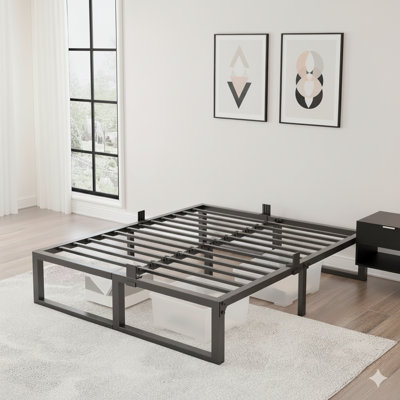 Structure de grand lit de 14 po, plateforme en métal robuste de 3500 lb, support de lattes en acier / aucun sommier tapissier requis / silencieux / antidérapant / facile à assembler