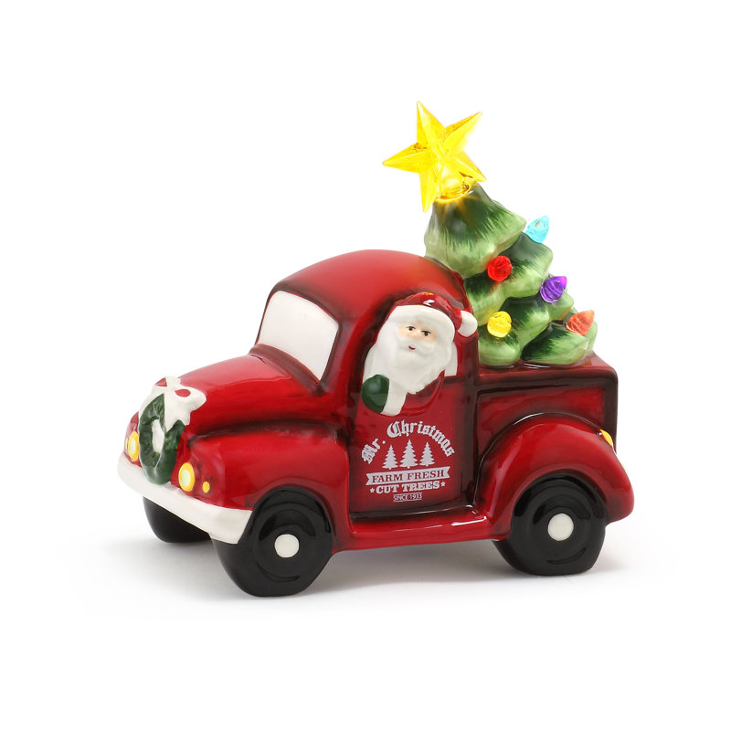 Camion en céramique nostalgique - Père Noël blanc, H 5,5 po x l 5,75 po x P 3,75 po