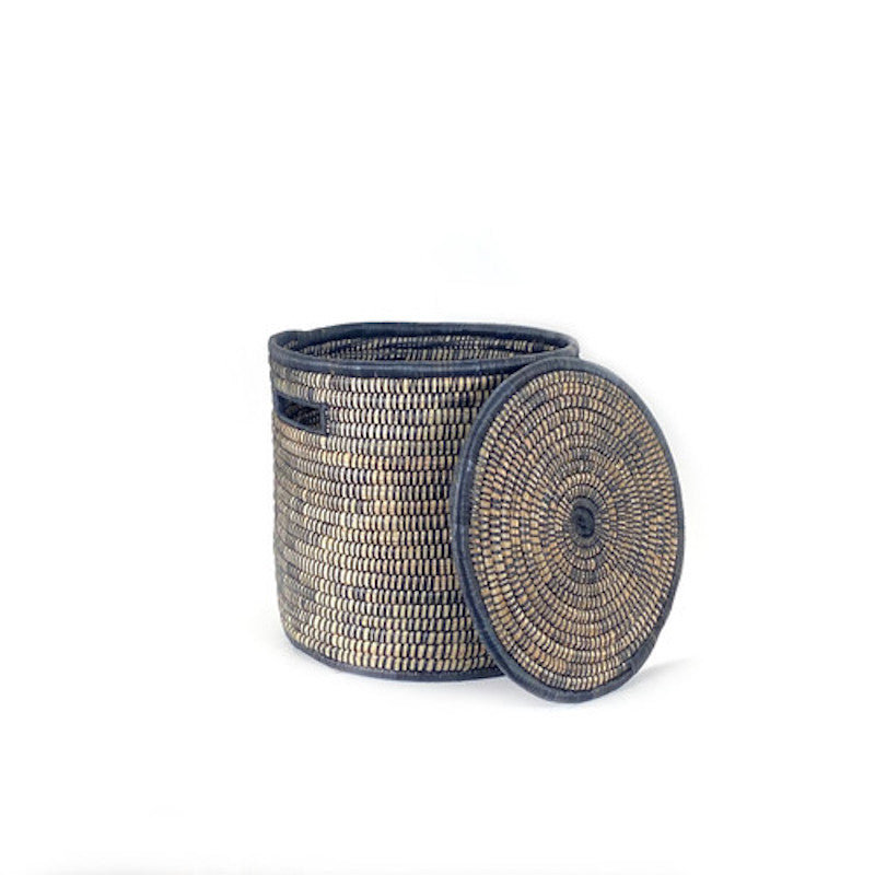 Malawi Basket, 15" H x 13.5" W x 13.5" D, Black