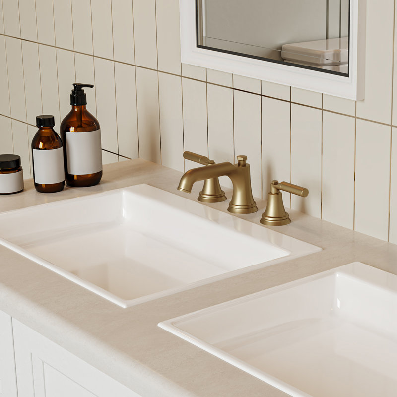 Widespread 2-handle Bathroom Faucet with Drain Assembly, Brushed Gold