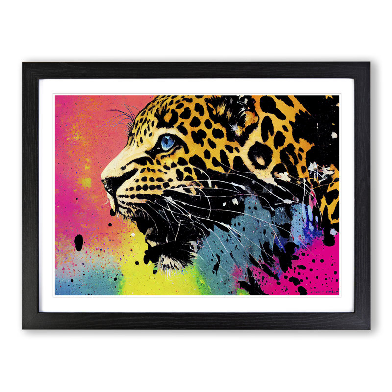 Leopard Splash Abstract - Single Picture Frame Print, 25cm H x 34cm W, Black