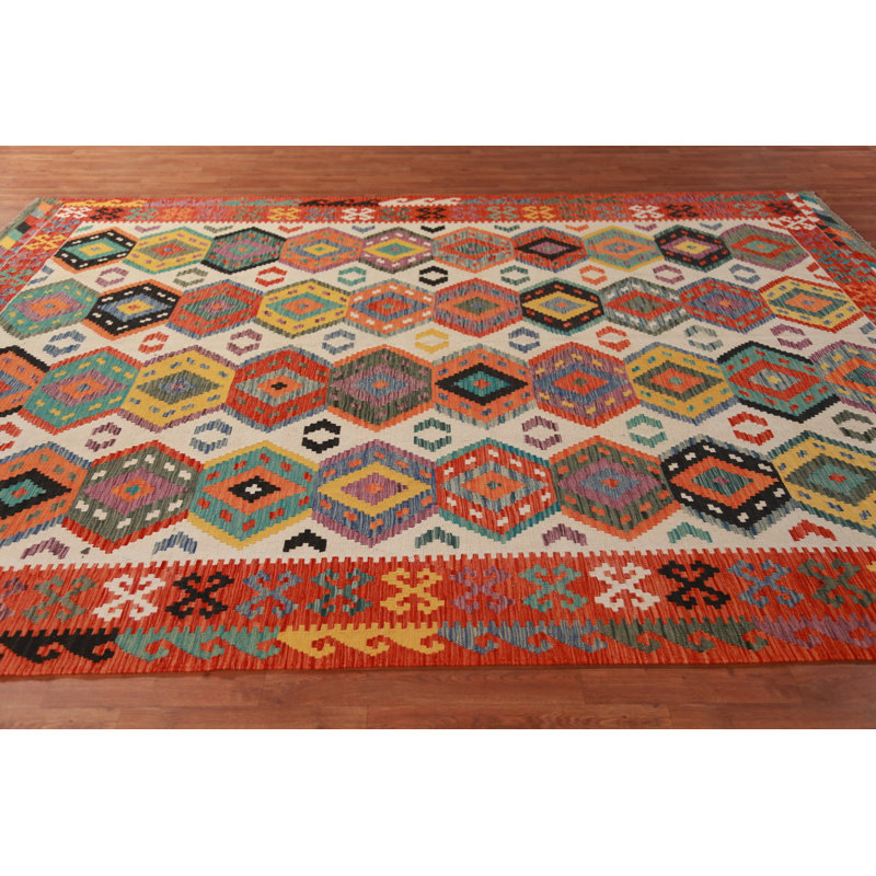 Tapis oriental géométrique en laine Kilim 9 x 11