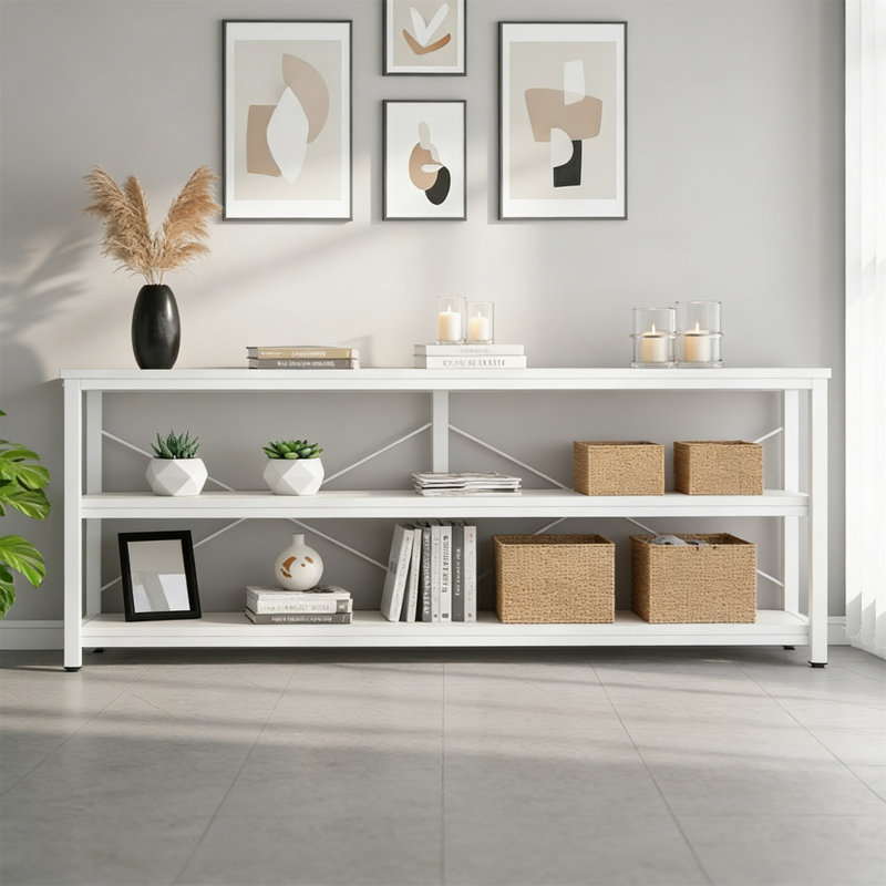 70.9" Console Table, 3-Tier Sofa Table With Metal Frame