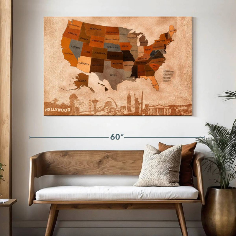 Carte d'automne des États-Unis à Aliaz, H 34 po x l 51 po