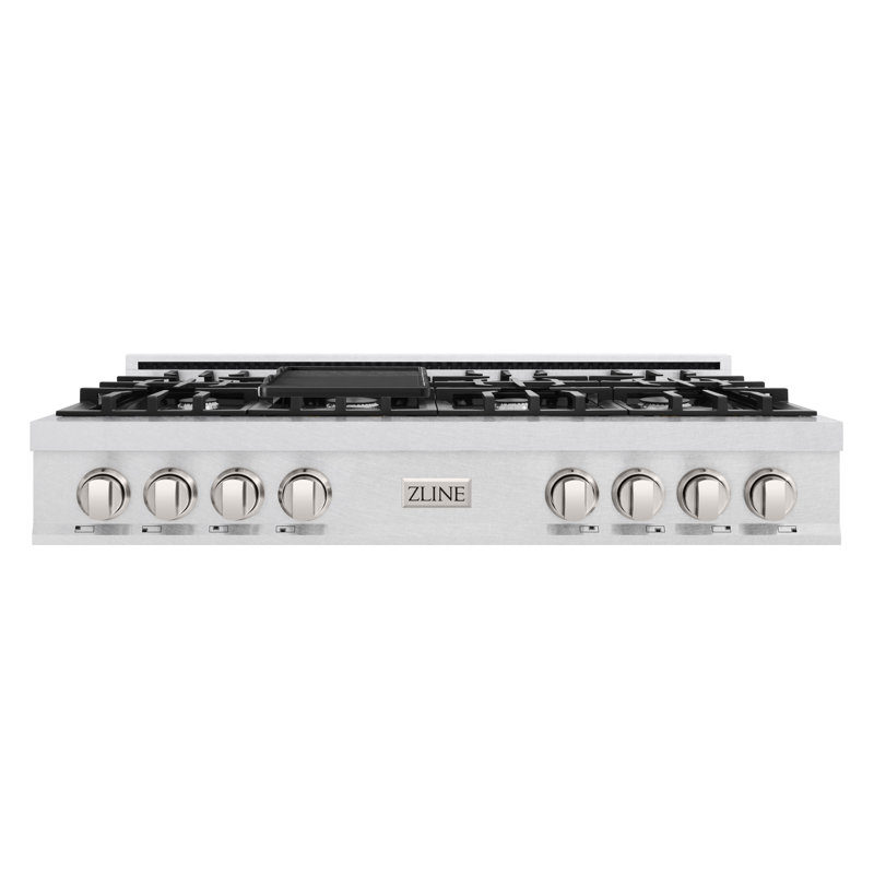 ZLINE 48 in. Legacy Gas Rangetop with 7 Burners and Porcelain Cooktop in Satin Stainless Steel with Griddle (RTS-GR-48)