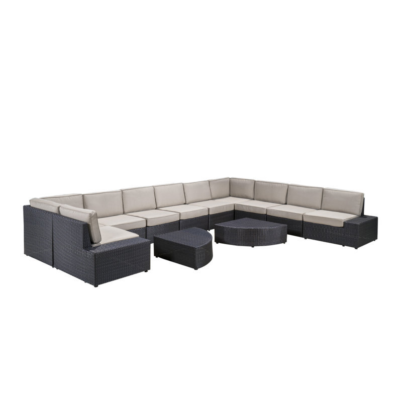 Ensemble de conversation modulaire en rotin 12 pièces avec coussins 12 pièces, Beige