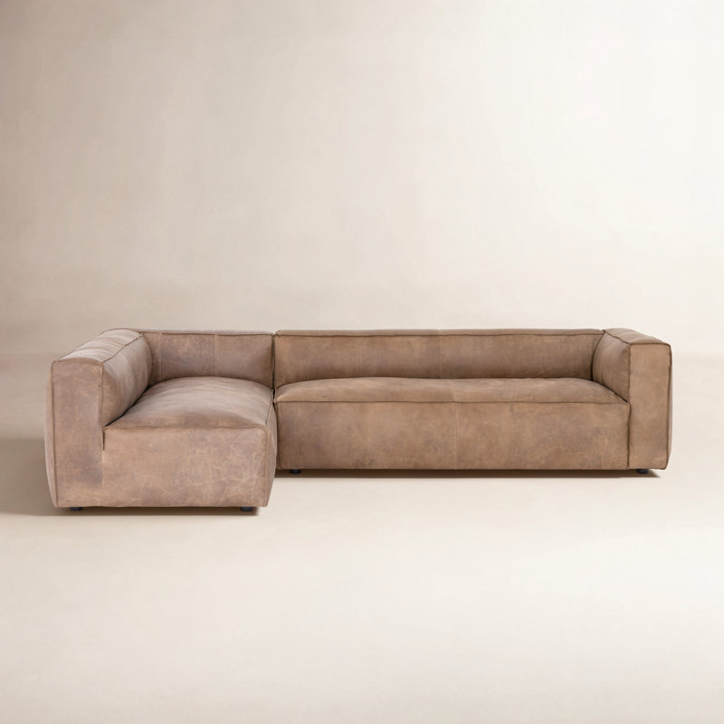 Canapé modulaire en cuir Strom 120 po, Orienté à gauche (vu de face), Cuir grainé naturel