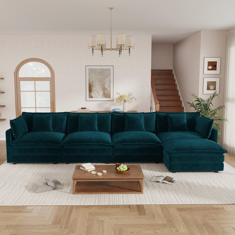 Canapé modulaire modulaire pour salon Hibbell, Chenille bleu