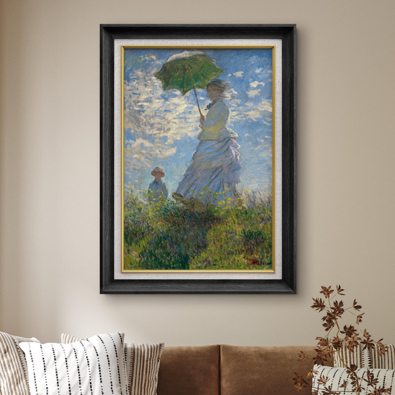 «Woman with a Parasol» par Claude Monet - Peinture sur toile encadrée, Noir