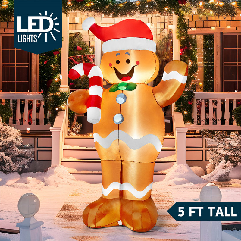 5ft Christmas Inflatable Gingerbread with Candy Canes