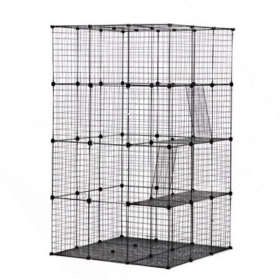 Cage pour chat à 3 niveaux, parc pour grand chenil avec 3 plateformes, 3 échelles rampes et 4 portes, noir