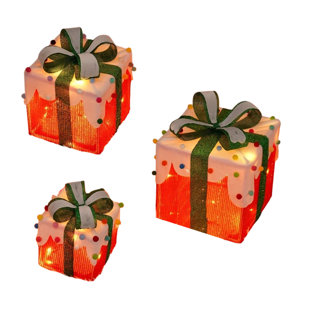Christmas Lighted Boxes Set Of 3 LED Light Up Decor Outdoor Light Up Christmas Boxes Present Decorations Outdoor Yard 3AA Without Battery (Set of 3)