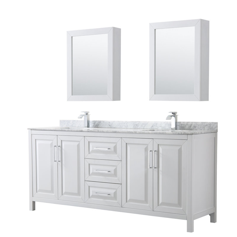 Daria 80'' W Double Vanity, Carrara Cultured Marble, White, Polished Chrome