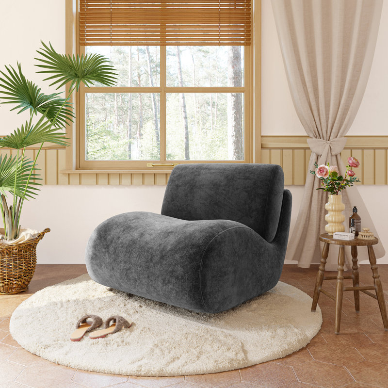 Caleb Swivel Upholstered Accent Chair with Removable Back Cushion, Dark Gray Chenille/Foam Padding