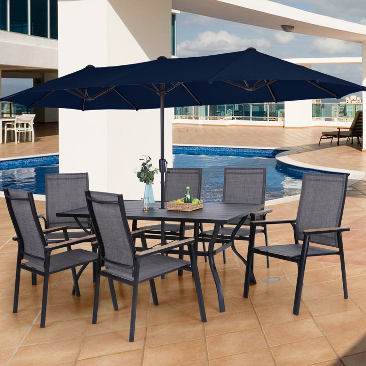 Alyah Rectangular 6 - Person 60'' Long Dining Set with Umbrella