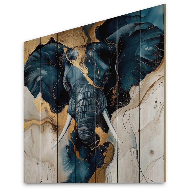 Glam Elephant Marble Giant I - art mural moderne en bois sur bois de pin naturel, H 36 po x l 36 po