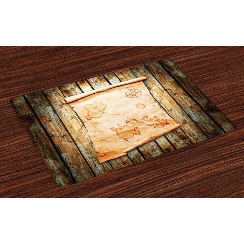 Zechariah Island Map on Grunge Timber Placemat