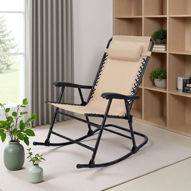 Ensemble de 2 chaises berçantes pliantes pour le patio, Kaki