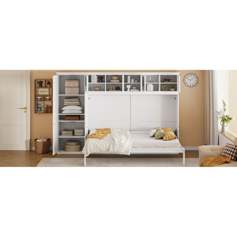 Grand lit escamotable mural avec armoires, grand, Blanc