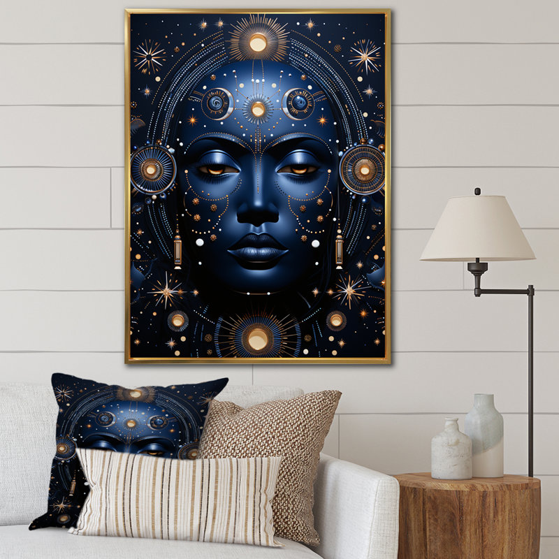 Holdin Native Art Blue Celestial Guardians III - impression, H 44 po x l 34 po x P 1,5 po, Cadre flottant doré