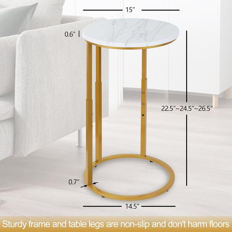 C-Shaped End Table With Adjustable Height, Sturdy And Space-Saving Side Table For Living Room, Bedroom, Or Small Spaces, Easy To Assemble And Maintain