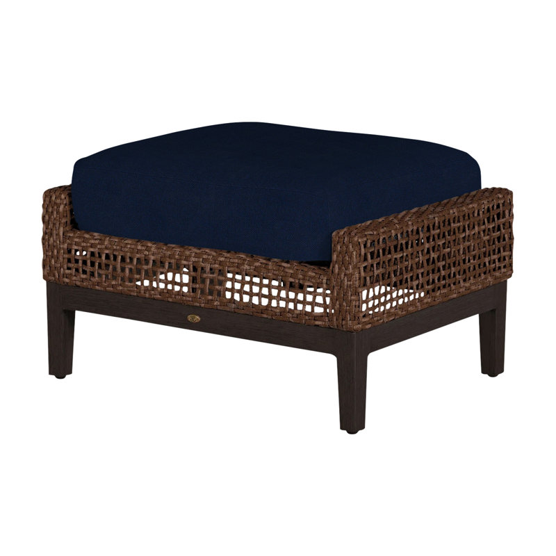 Repose-pieds péninsule tissé - acajou / châtaignier, Pas de passepoil + bourre standard, Velours indigo, Acajou / châtaignier