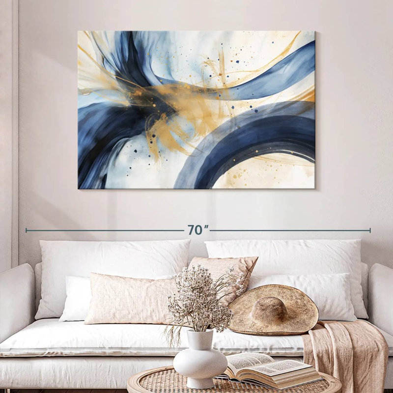 Bleu abstrait et beige Avery, H 32 po x l 48 po