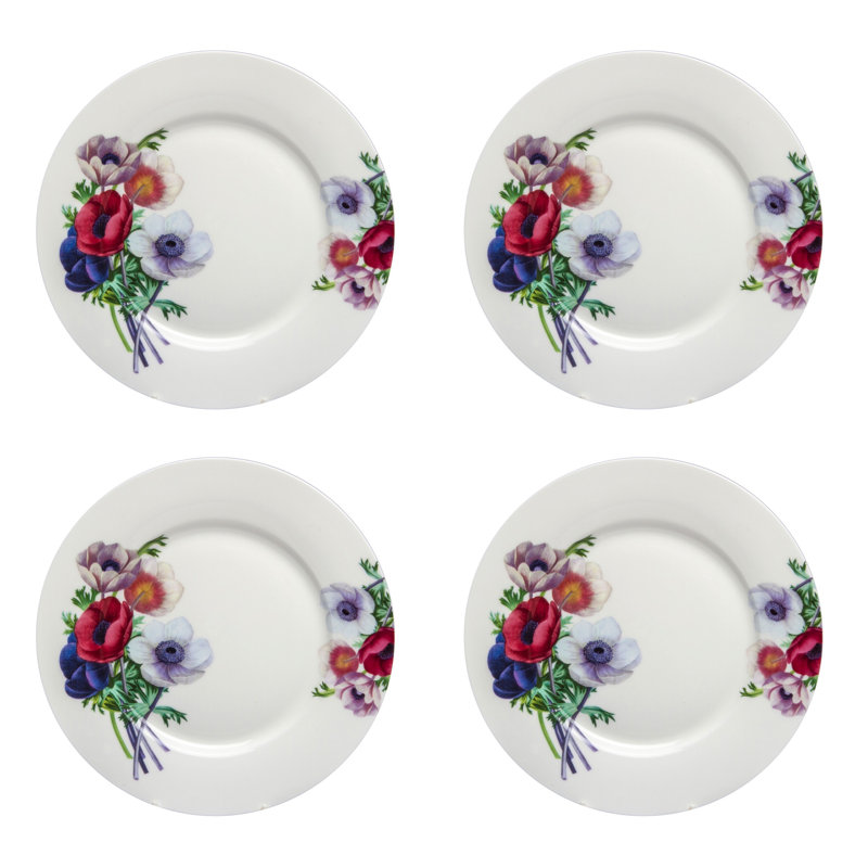 Assiette à dessert en porcelaine os et coquelicot