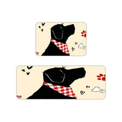 Beige Dog Silhouette Kitchen Mats, Set of 2 for Pet Lover Decor