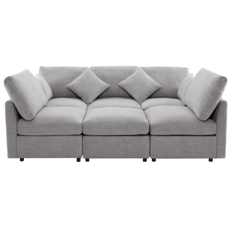 Canapé modulaire 85,4 po Canapé modulaire en U Canapé-lit Canapé-lit en L avec repose-pieds mobile et deux ports USB pour le salon, gris clair