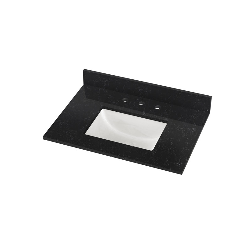 Plateau de meuble-lavabo simple 31 po avec lavabo en quartz 31 po, Noir Crysta