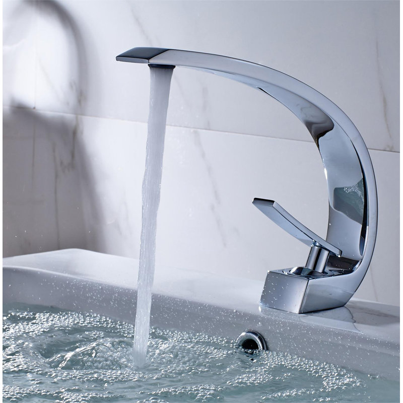 Robinet de salle de bain monocorps à poignée simple, Chrome