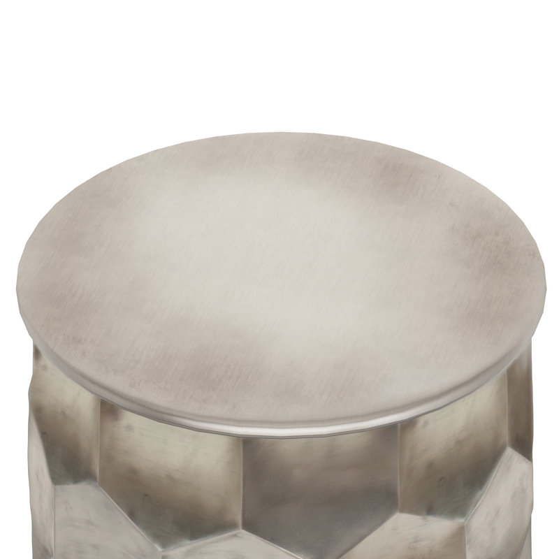 Whitney Antique Silver Round Metal Storage Side Table