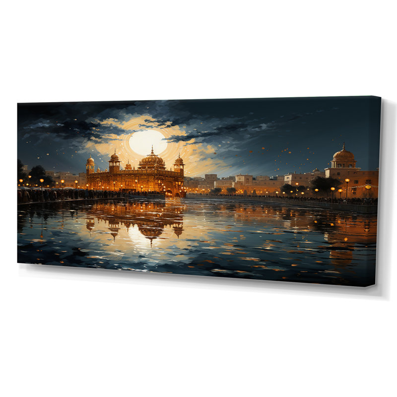 Hinduisim Golden Temple I - Hindouisme, art mural, Toile tendue, 28" H x 60" W x 1.5" D