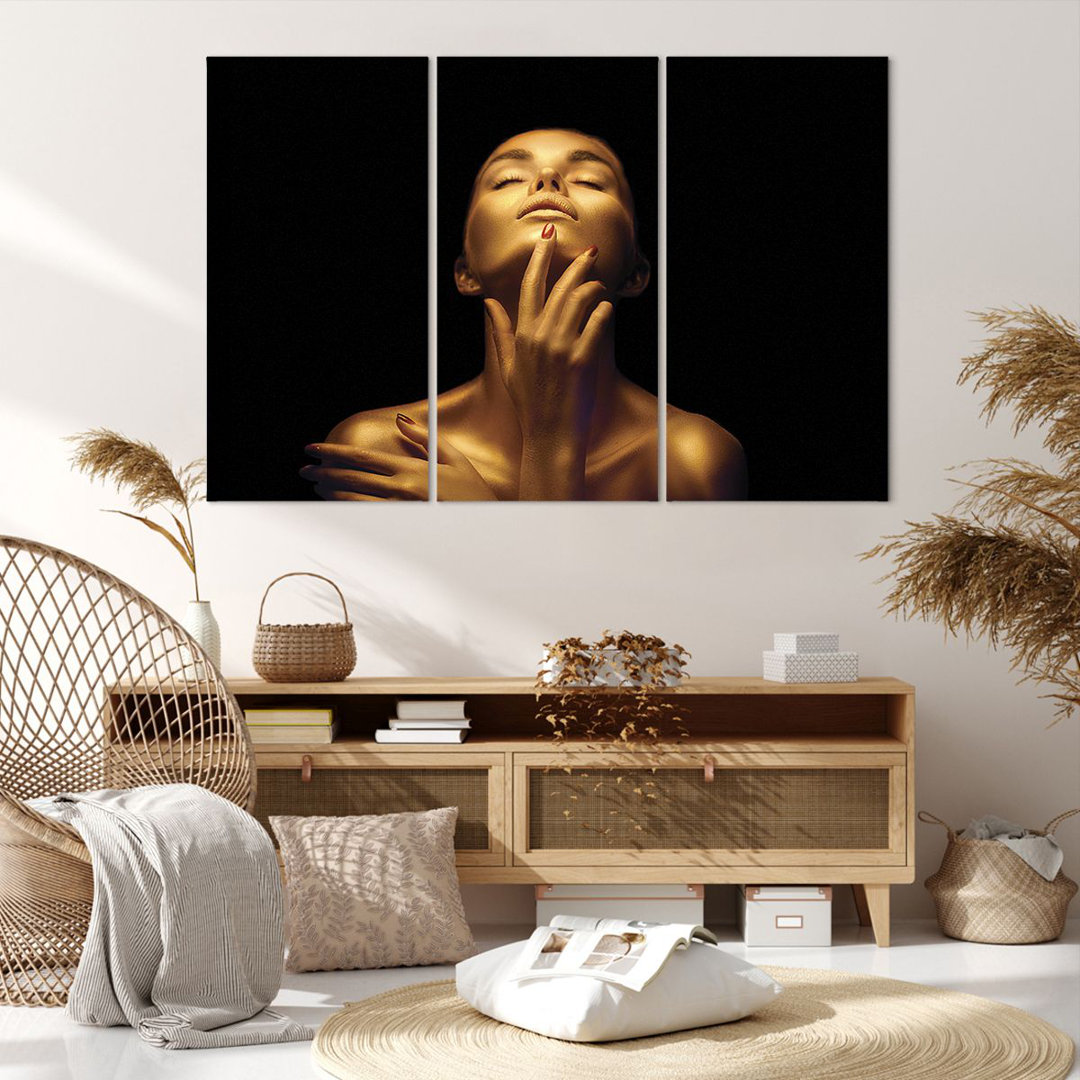 3-tlg. Leinwandbilder-Set Gold Woman Piece