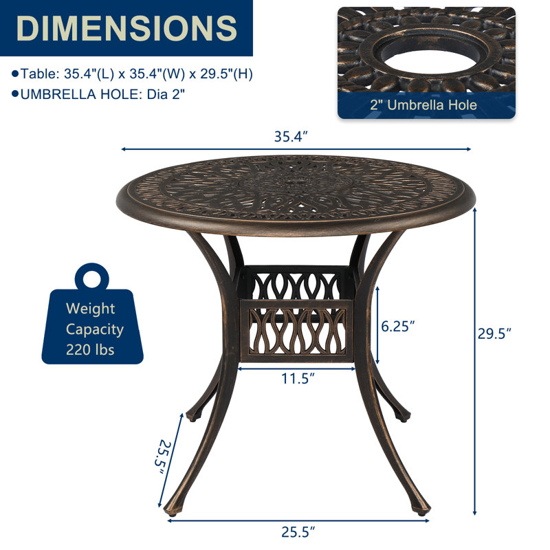 Ventana Round Outdoor Dining Table With Umbrella Hole , 35.4'' in. W 35.4'' in. D