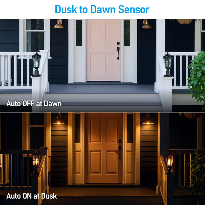 Dusk To Dawn Outdoor Post Lantern, Water Ripple Glass Exterior Post Light, E26 Base, Black