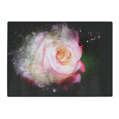 Tempered Glass Pink Tipped Rose Chopping Board