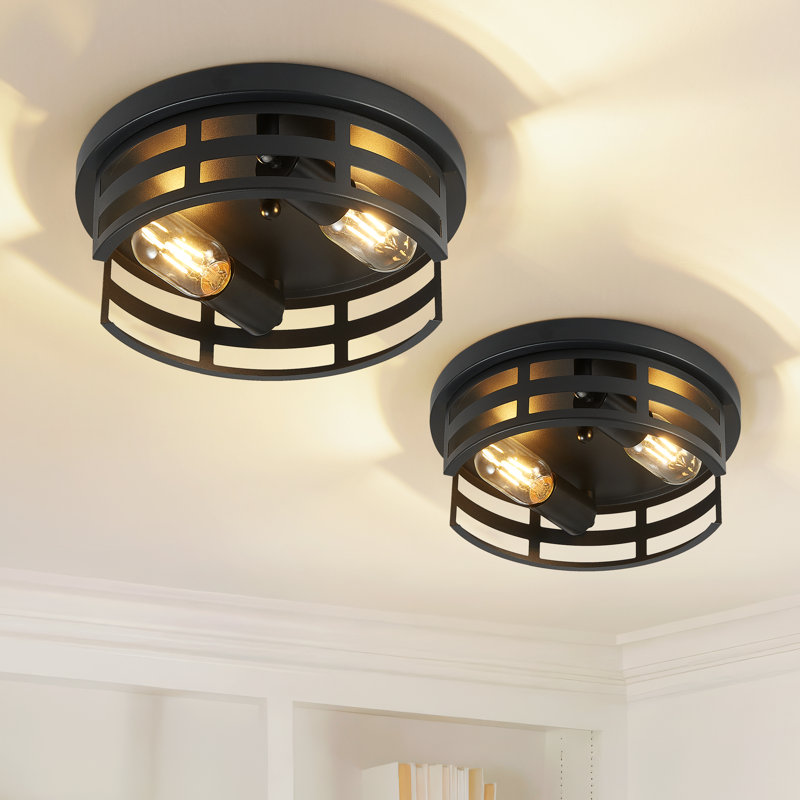 Plafonnier encastré noir 2 lumières 2 lumières pour chambre à coucher / salon (noir mat), H 3,7 po x l 11 po x P 9,8 po