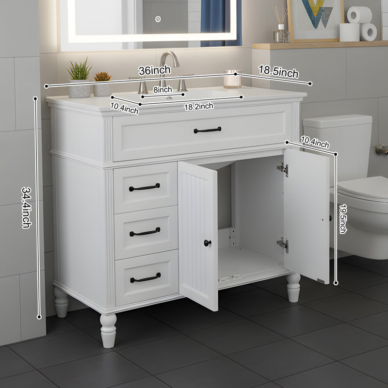 Meuble-lavabo 36 po avec lavabo en céramique, Blanc