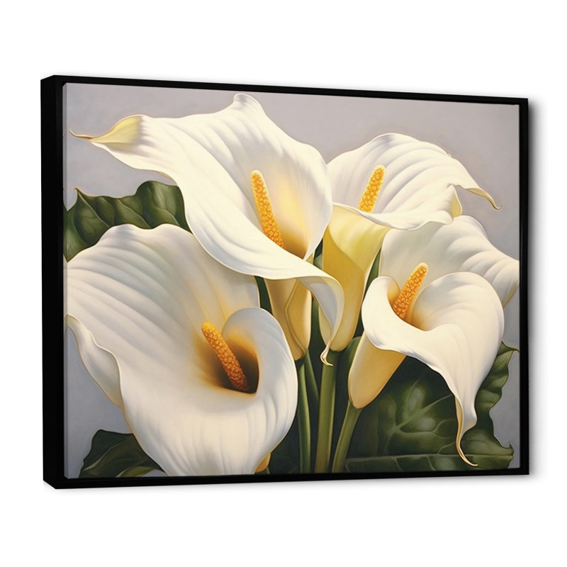White Green Lily Serenade On Canvas Print, 24" H x 32" W x 1" D, Black Floater Framed