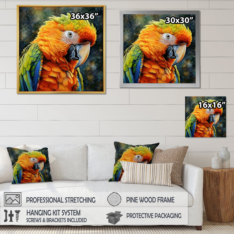 Perroquet tropical au paradis - impression, Cadre doré à une seule photo, H 30 po x l 30 po x P 1 po