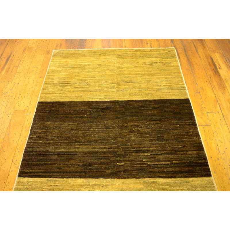 Tapis zone en laine dorée/brune 3 pi 2 po x 4 pi 9 po main one-of-kind noué la Nash