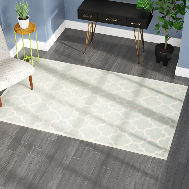 Tapis bleu clair en laine touffeté à la main Carolene, Rectangle 8 pi 9 po x 12 pi