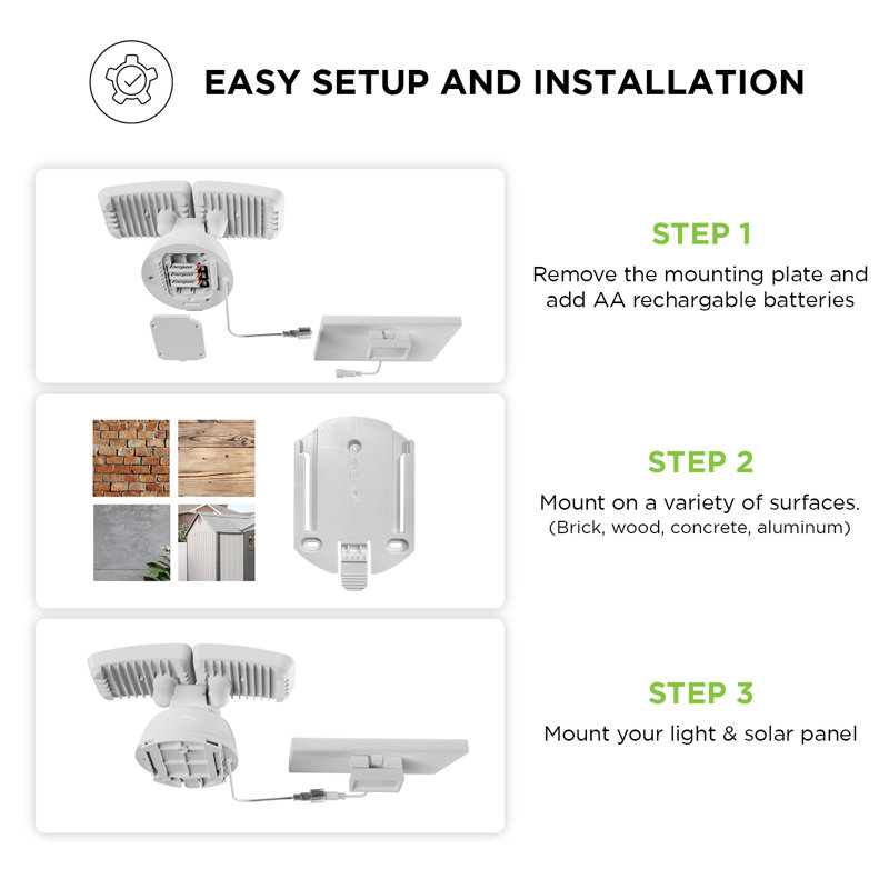 2 - Head LED Solar Powered Outdoor Security Flood Light with Motion Sensor