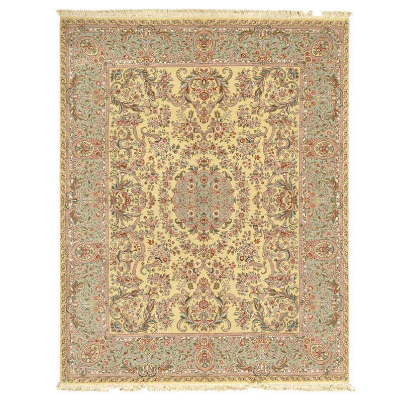 High-Quality Hand-Knotted Gold And Light Green Area Rug