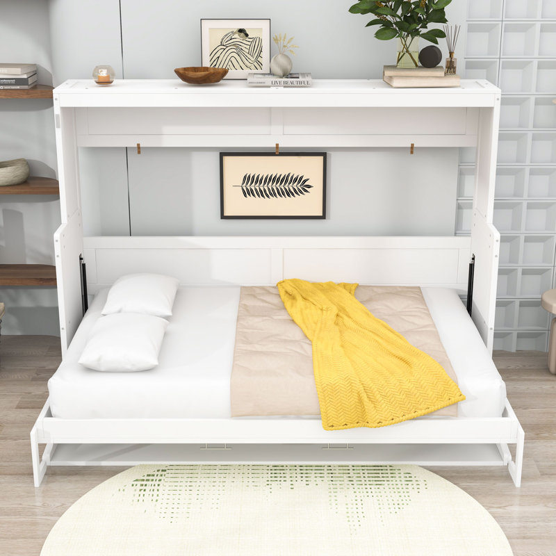 Lit escamotable avec bureau Wissem, Full, Blanc