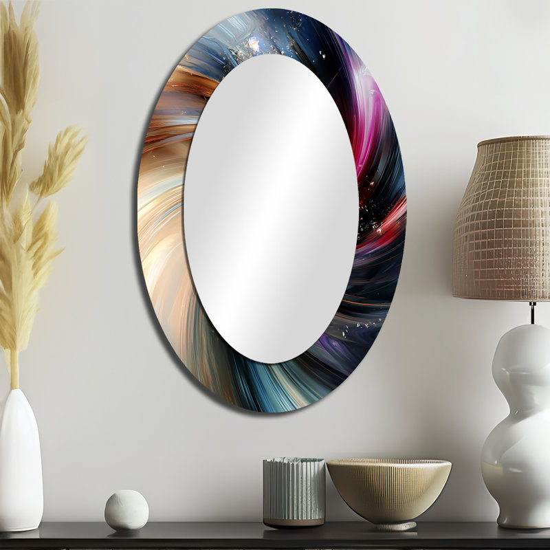 Abstract Spirals In Gold And Purple Tones III - Modern Oval Wall Mirror, 36" x 24"