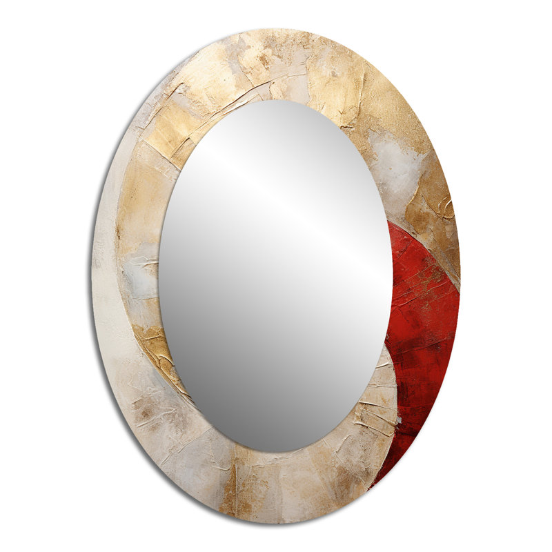 Beige rouge minimalisme spirales poteries I - grand miroir spirales abstraites, miroir mural décoratif moderne, art imprimé en métal